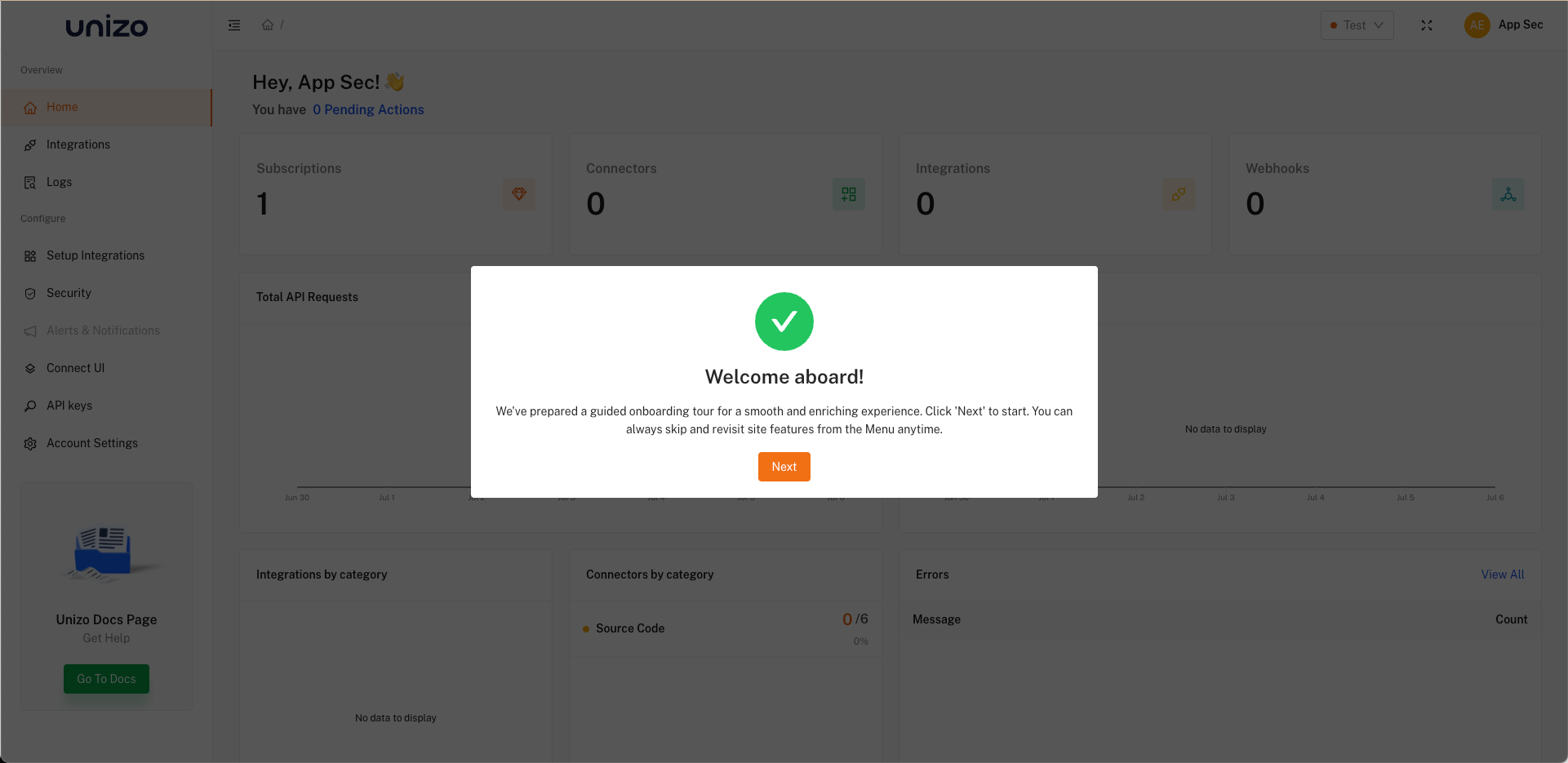 Unizo Dashboard