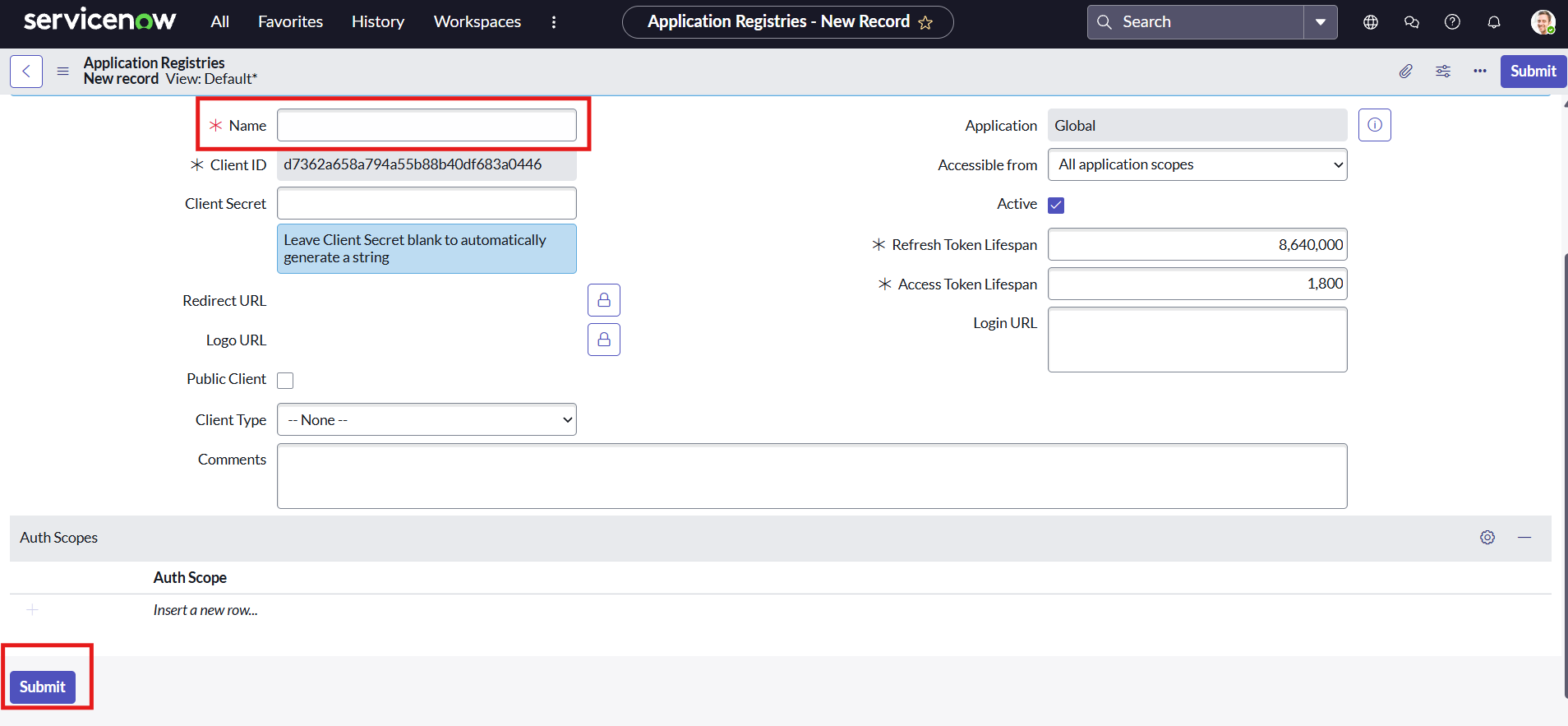 Service Now Settings