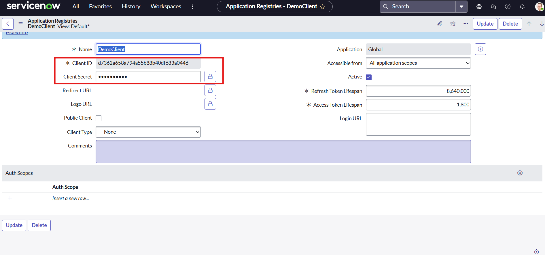 Service Now Settings