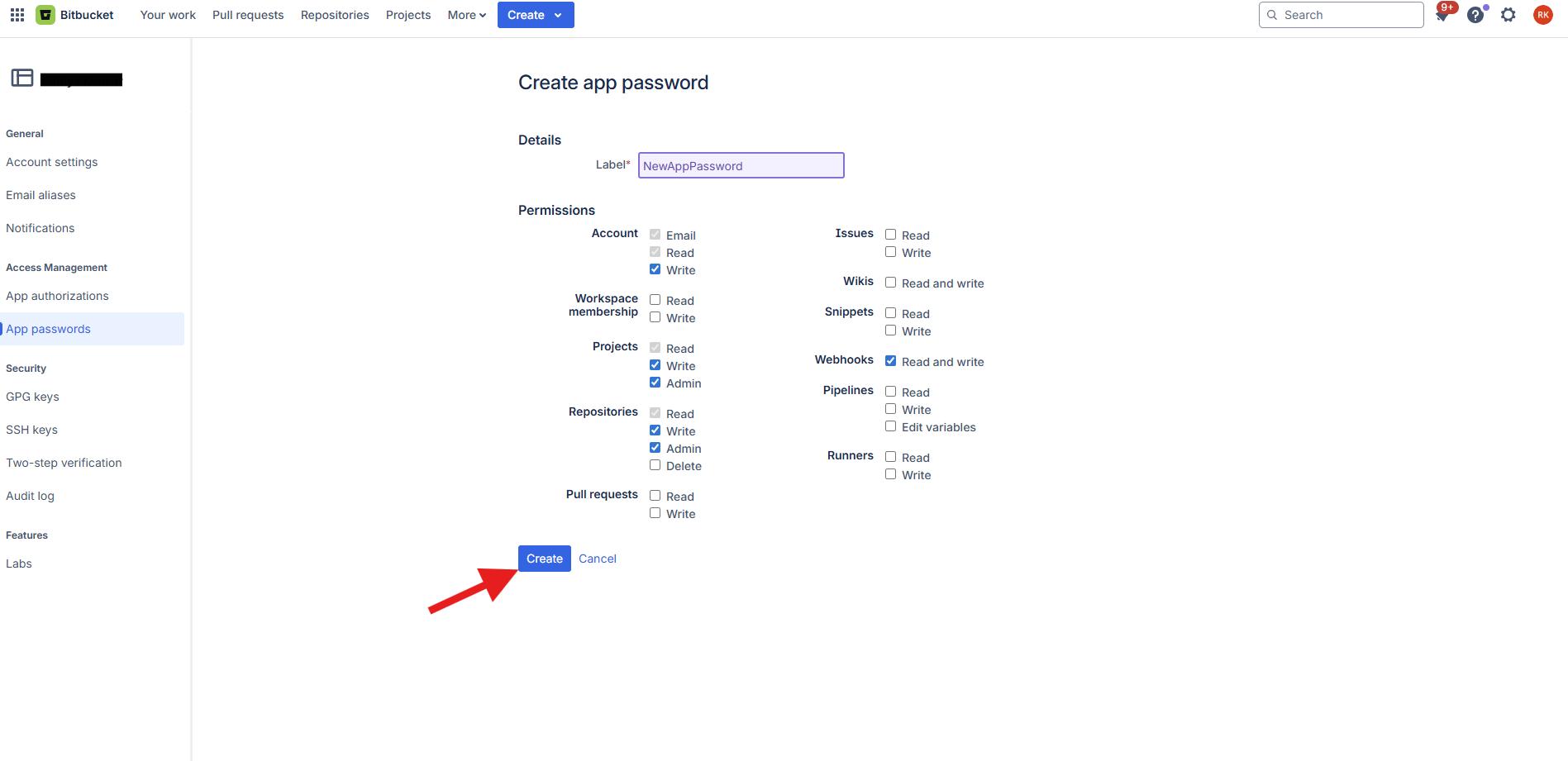 Personal Bitbucket Settings