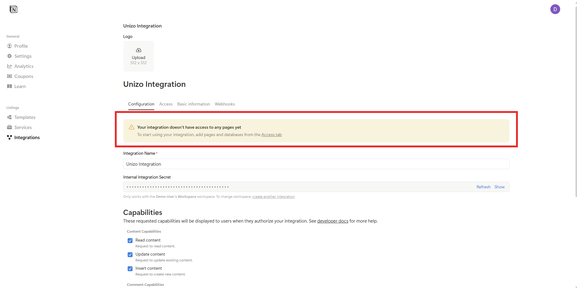 Share Notion Page with Integration