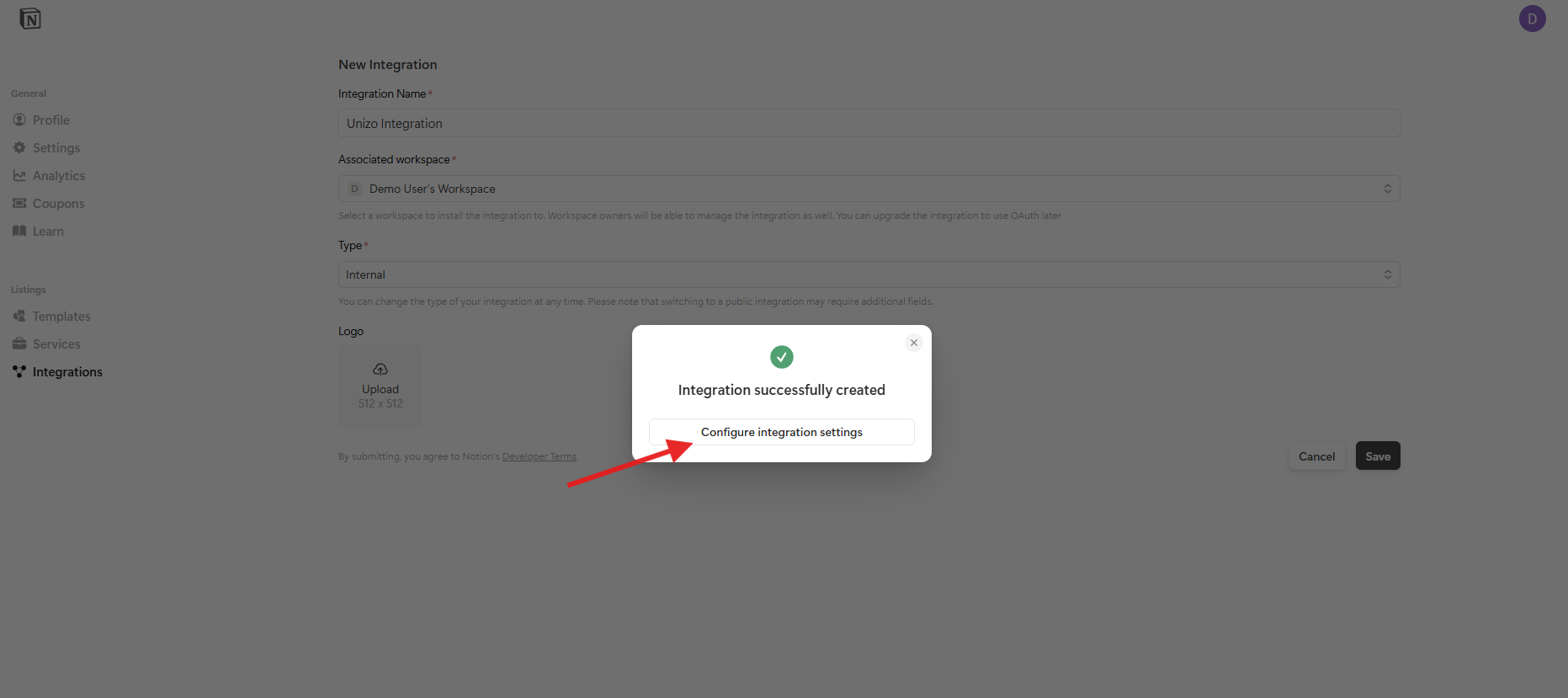 Notion Create New Integration